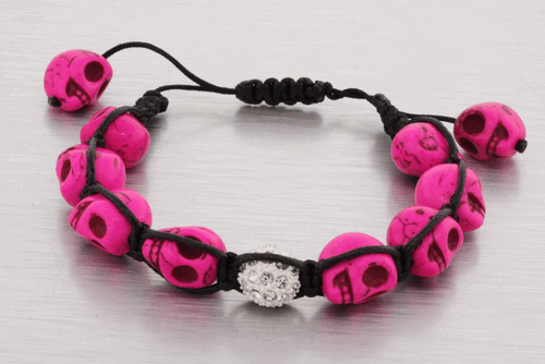 Hot Pink Adjustable Skull Bracelet